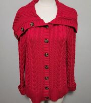 Lands'End  Red Chunky Cable Cardigan Size Medium (10-12)