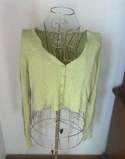 green silk blend raw hem cropped cardigan