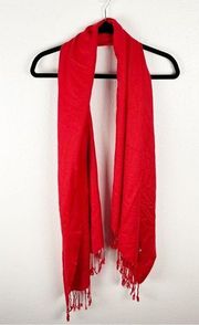 PASHMINA Red Fringe Hem Trim Silk And Pashima Blend Scarf