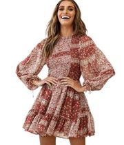 Indikah by Angel Biba LONG BALLOON SLEEVE SHIRRED DRESS PAISLEY PRINT - XS