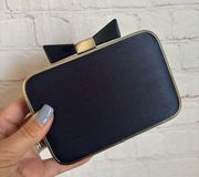 Vintage Jessica McClintock navy blue satin clutch evening bag bow chain