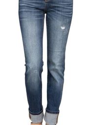 Straight Fit Distressed Mid Rise Jeans Dark Wash Women’s Size 13/31