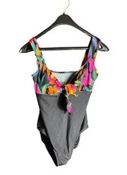 Longitude Women’s Floral One Piece Swim Suit Black and‎ Tropical Size 12