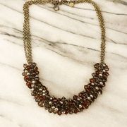 Banana Republic Beaded Necklace Cluster Brown Gold Statement Bib