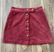 Francesca’s Burgundy Corduroy Button Mini Skirt 