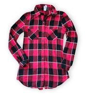 Red/Black Plaid Flannel Shirt, Women's XS