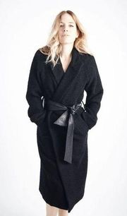 Smythe Boucle Wrap‎ Long Black Trench Coat Jacket Wool Alpaca Size Small Women's