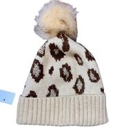 NWT Nordstrom Soft Faux Fur PomPom Leopard Beanie Hat One Size ~