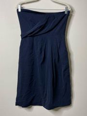 Theory Navy Blue Strapless Silk Dress 6