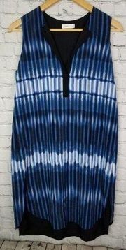 Vince Silk Dress Small Womens Tie dye layered Sleeveless Blue Black