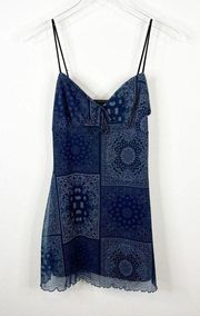 Urban Outfitters Elodie Mesh Bandana Print Mini Dress S Blue