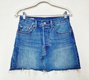 Levi's NWOT Iconically Yours Medium Wash Distressed Button Fly Denim Mini Skirt