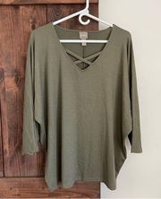 Chicos Supremely Soft Top Womens 3 (XL) Dolman Green Blouse 3/4 Sleeve new