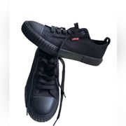 Levis Black Canvas Skater Shoe Rubber Toe Lace Up Wom Sz 7