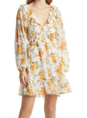 VICI Floral Long Sleeve Cutout Chiffon Babydoll Dress