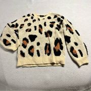 Storia Tan Brown Black Leopard Print Crewneck Cozy Soft Sweater Size Small EUC