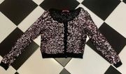 Vintage Y2K  Cardigan Black w Pink-Silver Sequins Cropped Bratz ~M