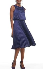 NWT Gal Meets Glam Bethany Navy Shimmery Satin MIDI Dress Size 8 Guessed