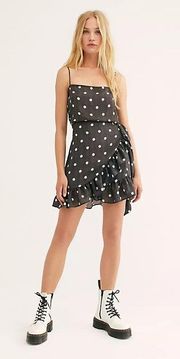 Black Striped Polka Dot Olivia Wrap Slip Dress