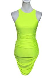 Good American Ruched Mini Tank Dress Electric Lime Mini Women’s Size 1 US Small