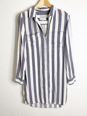 Rails Julian Lisbon Stripe Button Front Long Sleeve Tunic Dress Blue & White