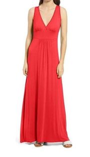 Loveappella Womens Red Jersey V Neck Maxi Dress Sleeveless Wide Strap Pull On L