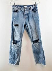 Avec Les Filles High Rise Straight Leg Cotton Distressed Blue Jeans 28 / 6