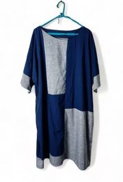 Zanzea - Blue & Gray Colorblock Plus Size Dress - Sz. 5XL