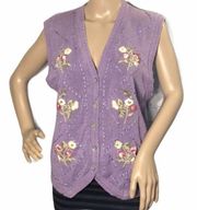 Jantzen Classics Hand Embroidered Floral Vest M