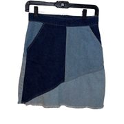 ZARA  Blue Jean Patch Distressed Raw Hem Mini Skirt Size XS Patchwork Women Denim