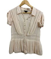 Moda International women's blush pink pleated sheer silk button down blouse 10