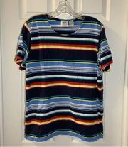 Jason Maxwell Blue Multicolor Striped Short Sleeve Tee 1X