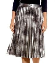 NWT Halogen Metallic Silver Pleated Midi Skirt