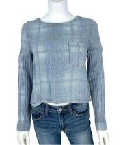 Cloth & Stone Women's Blue & White Chambray Plaid Split Back Button Top Size XS