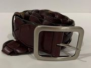 Brown Braided Leather Belt With Silver Buckle