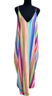 Pink Lily Sunset Getaway Striped Rainbow Maxi Dress