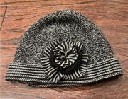 EXPRESS Women’s Black & Gray Knit Flower Detail Winter Beanie Cap