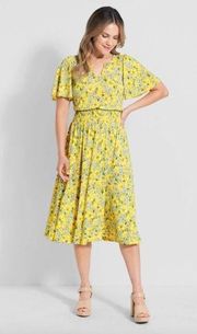 Spritely As Spring Smocked Waist Yellow Floral Midi Dress