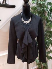 Simply Vera Vera Wang Womens Black Wool Long Sleeve Ruffle Front Blazer Jacket M