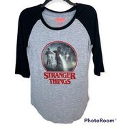 Stranger Things  Women’s Gray Graphic Baseball Tee Size Small