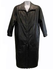 Eddie Bauer 100% Genuine Leather Winter Trench Coat Full Length Black HEAVY DUTY