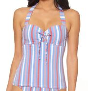 Jessica Simpson Striped Halter Tankini Swim Top