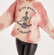 NWOT Project Social T Sweatshirt "Give Peace A Chance" Skeleton Tie Dye LG XL/L