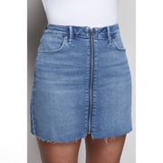 Good American Exposed Zipper Mini Skirt Jean Denim Raw Hem Fray Stretch Blue 4