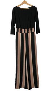 Chetta B Black & Pink Stripe Wide Leg Long Sleeve Jumpsuit XS