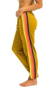 Aviator Nation XS 5 Stripe Jogger Sweatpants in Golden Tan / Yellow