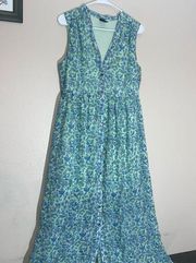 Disney Alice In Wonderland Blue Green Floral Chiffon Maxi Dress Cottagecore