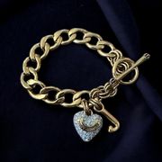 Juicy Couture puffed rhinestone heart toggle bracelet