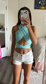 Turquoise Wrap Scarf Top