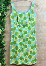 Robin Jordan Polka Dot Circle Print Cotton Sleeveless Dress Blue Green Size 4